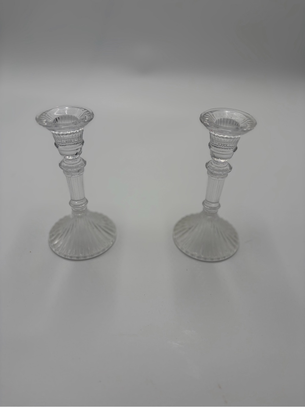 Clear Glass Lenox Ribbed Candlestick Pair - Elegant Home Accents